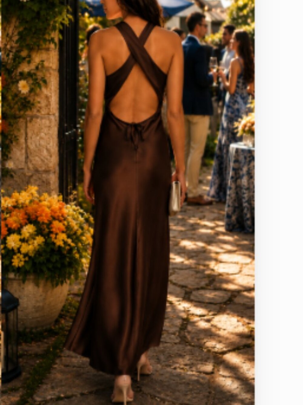 new House Of Harlow 1960 Satin Slip Maxi Dress Chocolate 3T4 268 - Picture 9 of 9